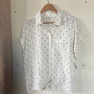 Old Navy White Button-Down Polka Dot Tie Front Shirt